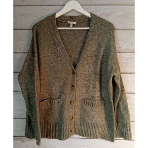 Ella Moss Women's Relaxed Boyfriend Fit Button-Up Cardigan, Green/Gray Small